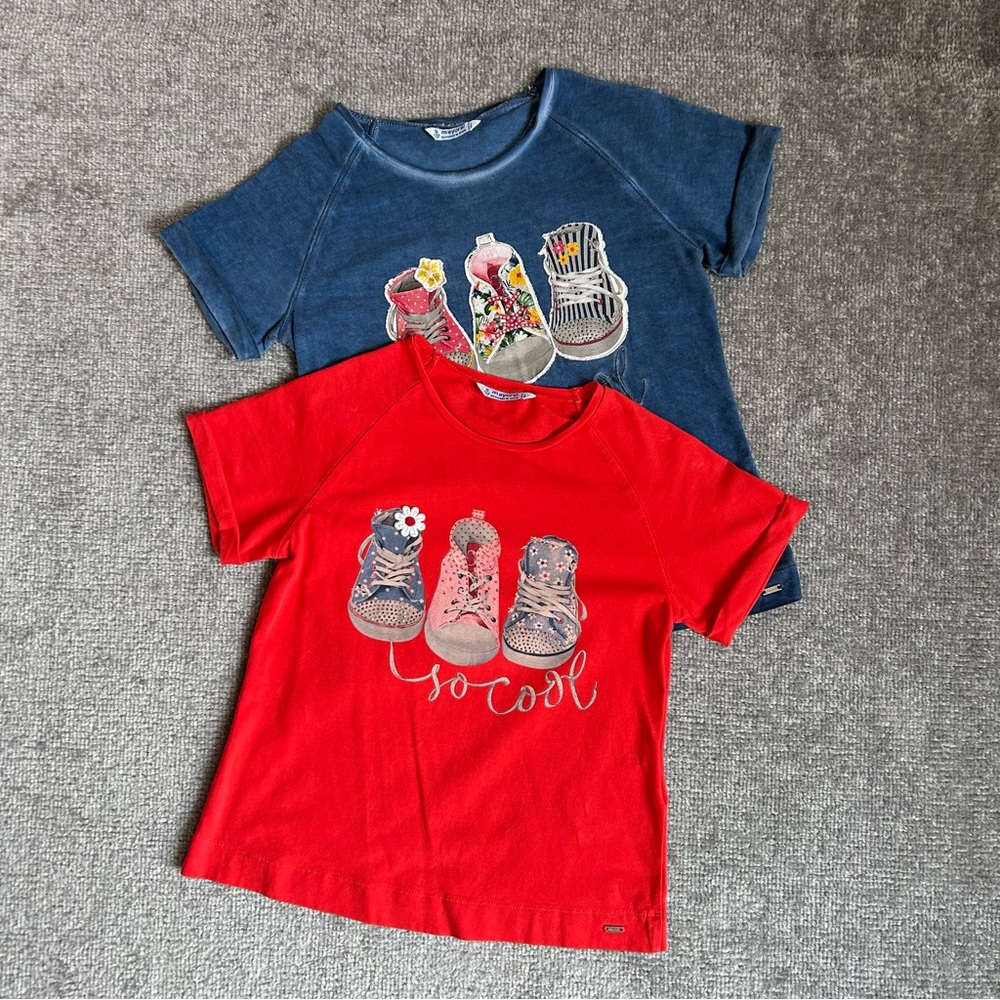 Bundle of 2 Mayoral Girls “So Cool” Red and Blue Graphic T-Shirts, Size 8